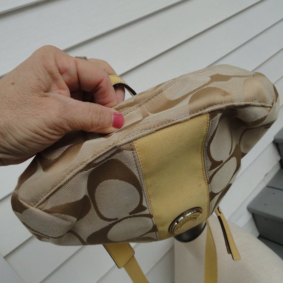 Coach 2 Way Satchel Signature Stripe Demi Cross Body F19218 Yellow/Cream - Picture 8 of 11